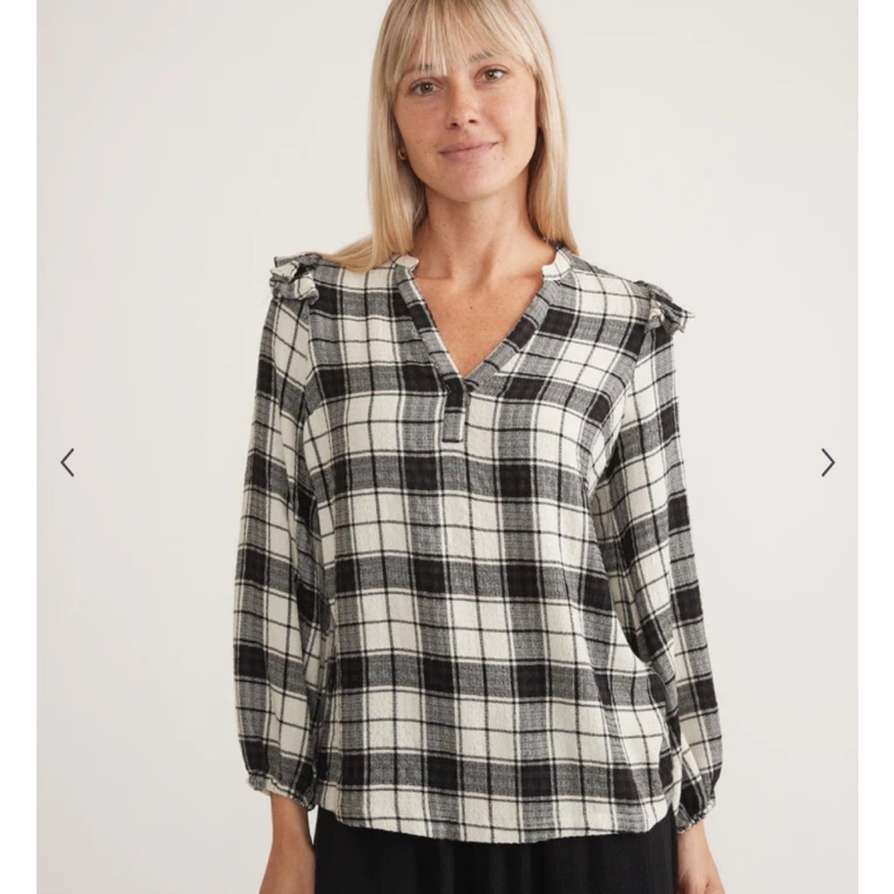 NEW • Marine Layer • Women’s Jamie Ruffle Sleeve Top
Black White Plaid Medium